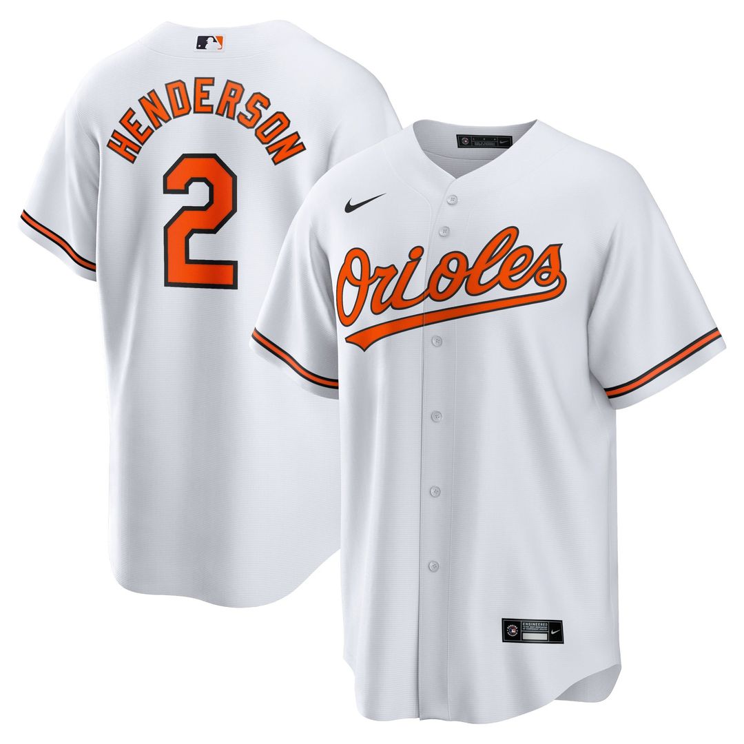 Baltimore Orioles Gunnar Henderson Nike White Home Replica Player Jersey product image 1, provided for visual reference and