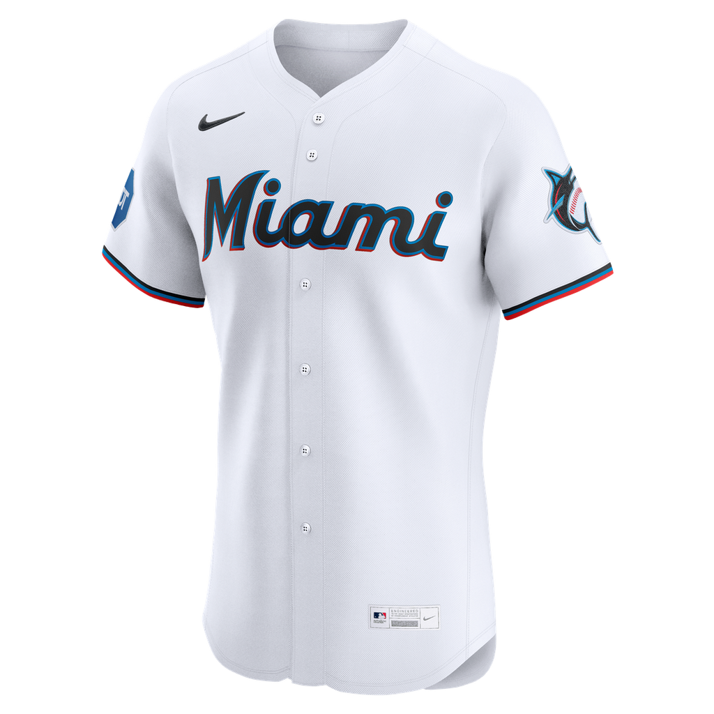 Miami Marlins Nike White Home Elite Jersey product image 6, provided for visual reference and product detail review