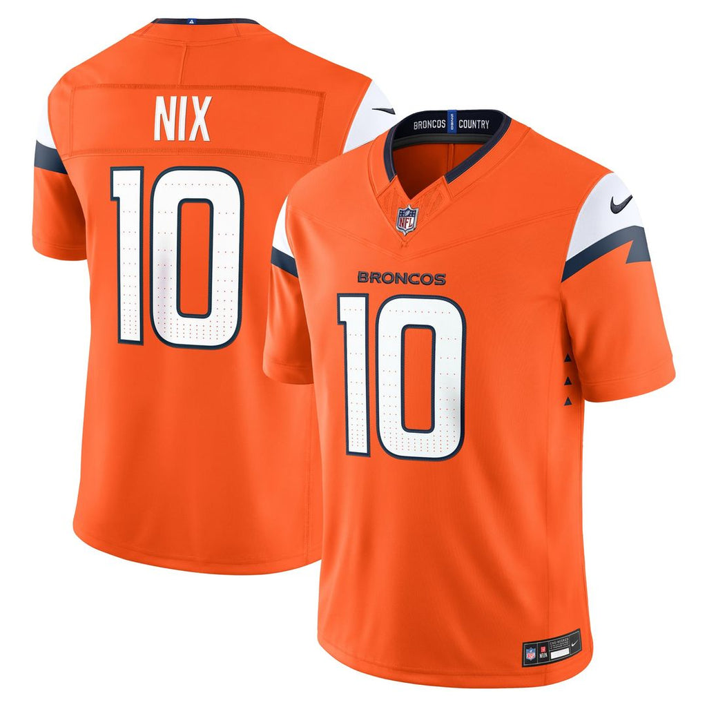 Denver Broncos Bo Nix Nike Orange Team Vapor F.U.S.E. Stitched Limited Jersey product image 1, provided for visual reference
