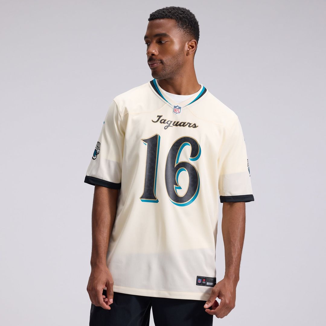 Jacksonville Jaguars Trevor Lawrence Nike Natural 2026 Rivalries Collection Game Jersey product image 2, provided for visual