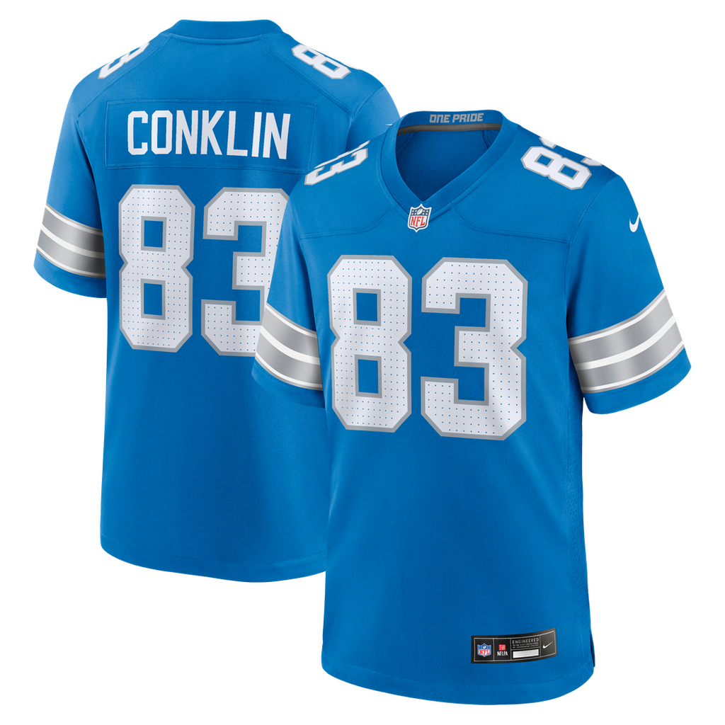 Detroit Lions Tyler Conklin Nike Blue Team Game Jersey product image 1, provided for visual reference and product detail