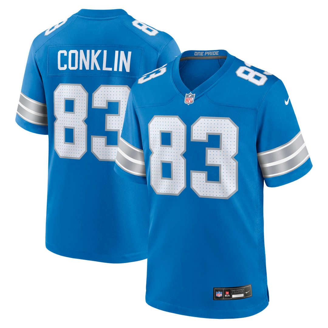 Detroit Lions Tyler Conklin Nike Blue Team Game Jersey product image 1, provided for visual reference and product detail