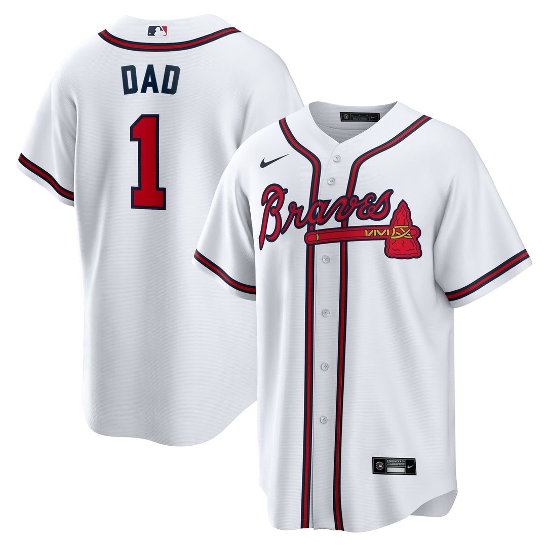 Atlanta Braves Nike White #1 Dad Home Replica Jersey product image 1, provided for visual reference and product detail review