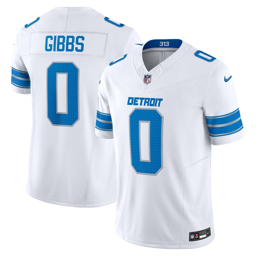 Detroit Lions Jahmyr Gibbs Nike White Vapor F.U.S.E. Limited Jersey product image 1, provided for visual reference and