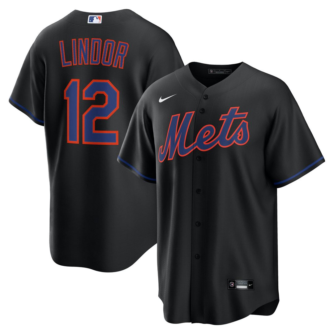 New York Mets Francisco Lindor Nike Black Alternate Replica Jersey product image 1, provided for visual reference and
