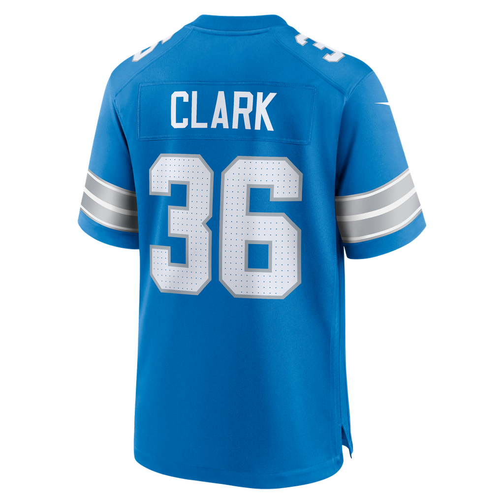 Detroit Lions Chuck Clark Nike Blue Team Game Jersey product image 5, provided for visual reference and product detail review