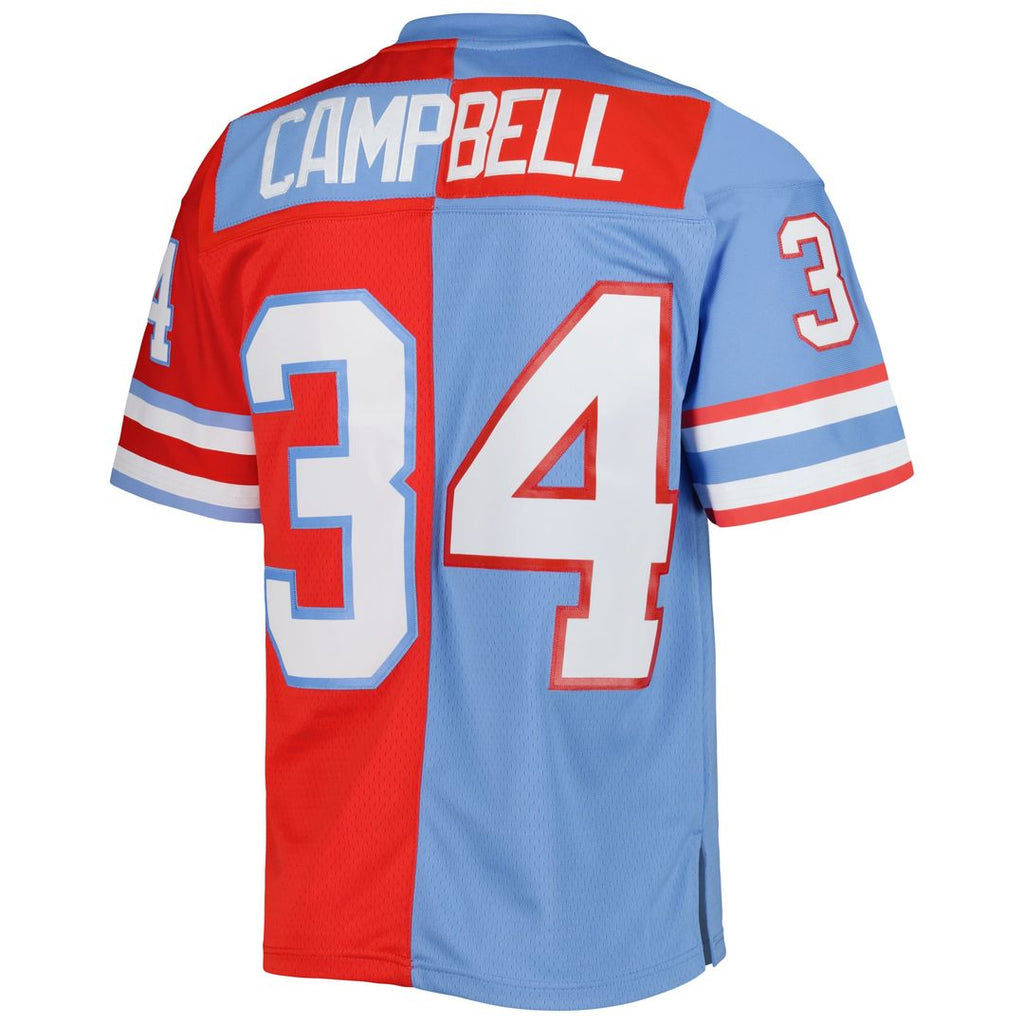 Houston Oilers Earl Campbell Mitchell & Ness Red/Light Blue Gridiron Classics 1980 Split Legacy Replica Jersey product image