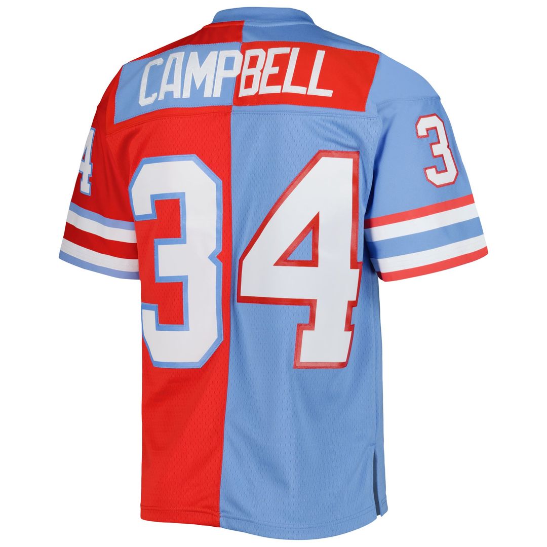Houston Oilers Earl Campbell Mitchell & Ness Red/Light Blue Gridiron Classics 1980 Split Legacy Replica Jersey product image