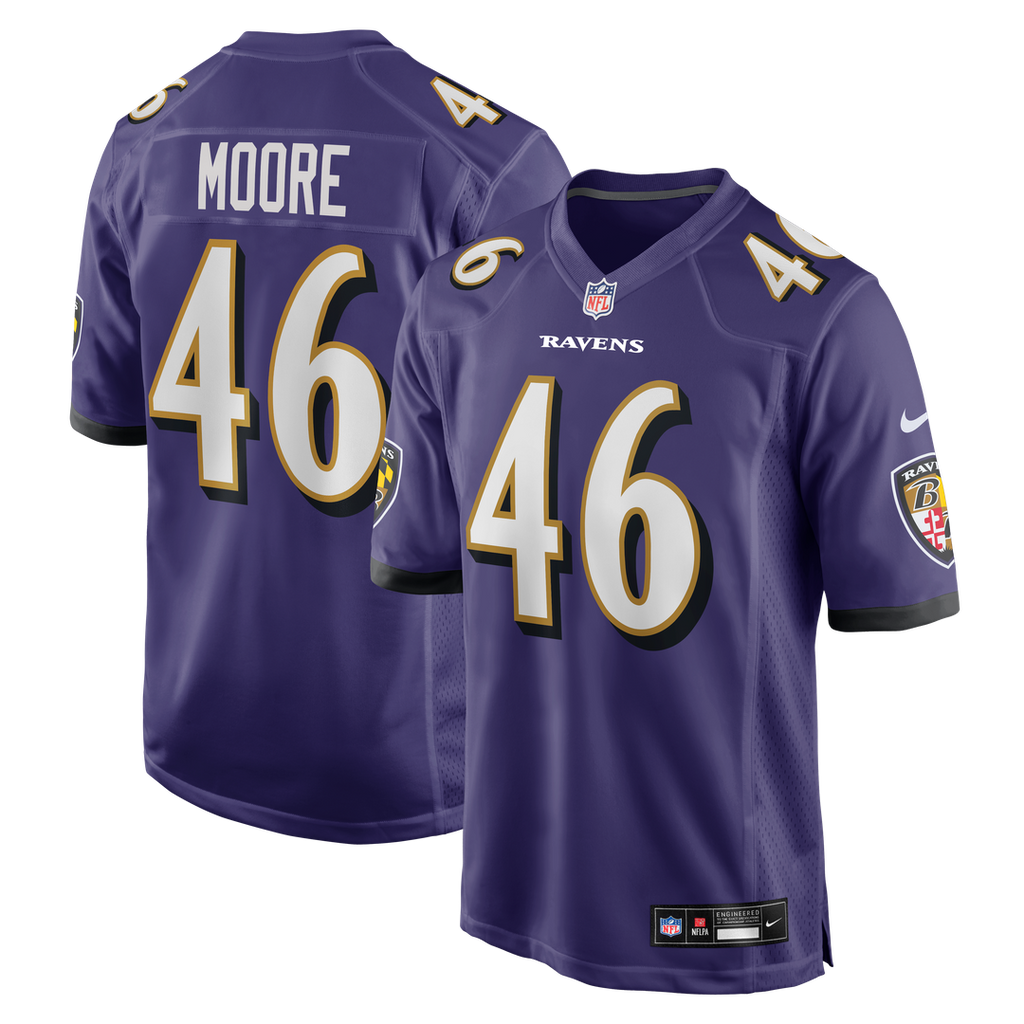 Baltimore Ravens Nick Moore Nike Purple Game Jersey product image 1, provided for visual reference and product detail review
