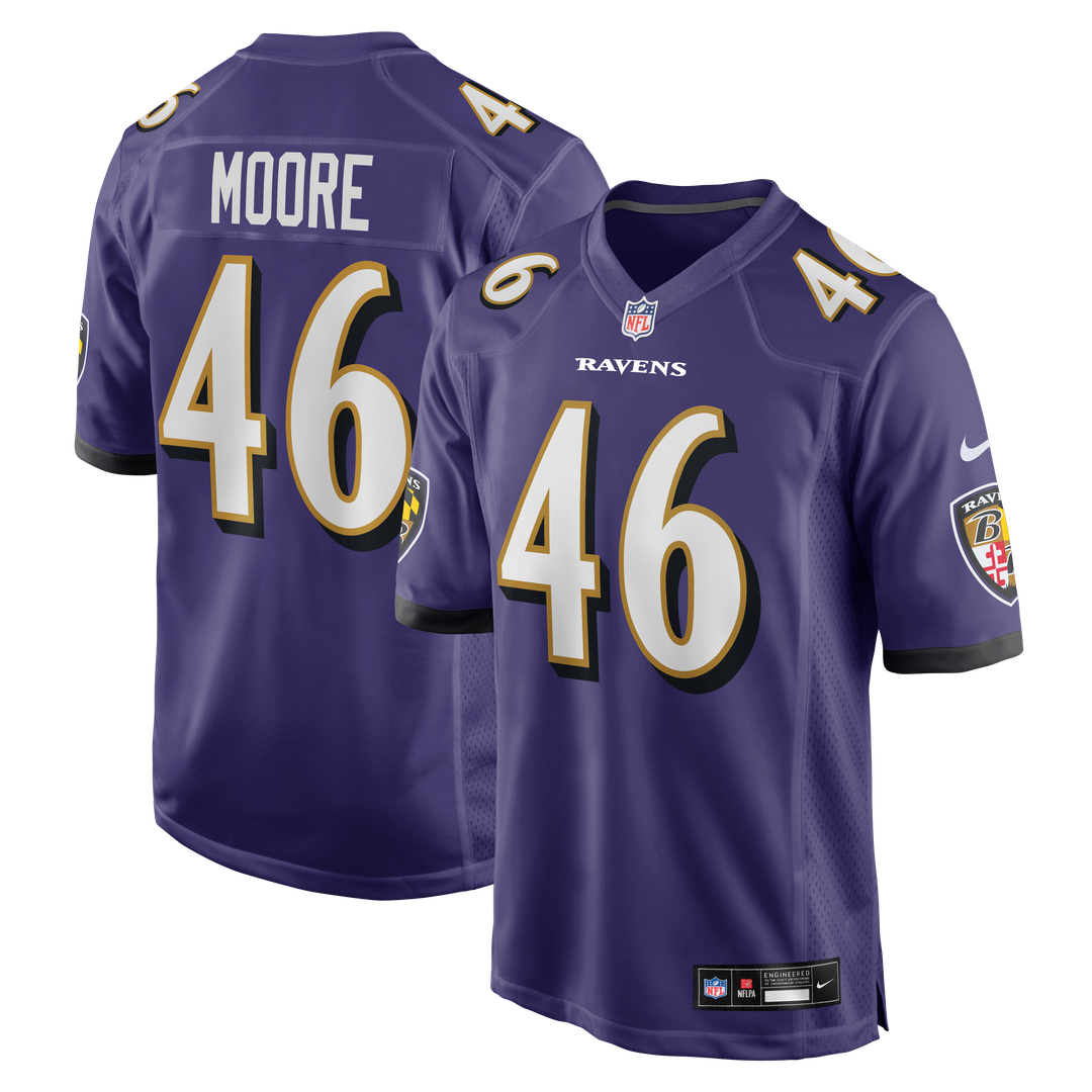 Baltimore Ravens Nick Moore Nike Purple Game Jersey product image 1, provided for visual reference and product detail review