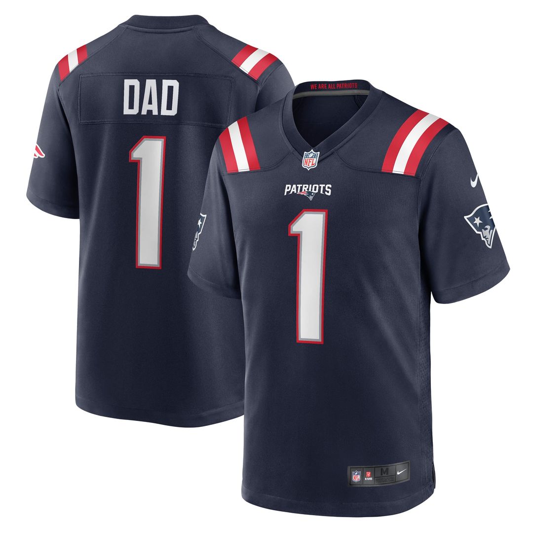 New England Patriots Number 1 Dad Nike Navy Game Jersey product image 1, provided for visual reference and product detail