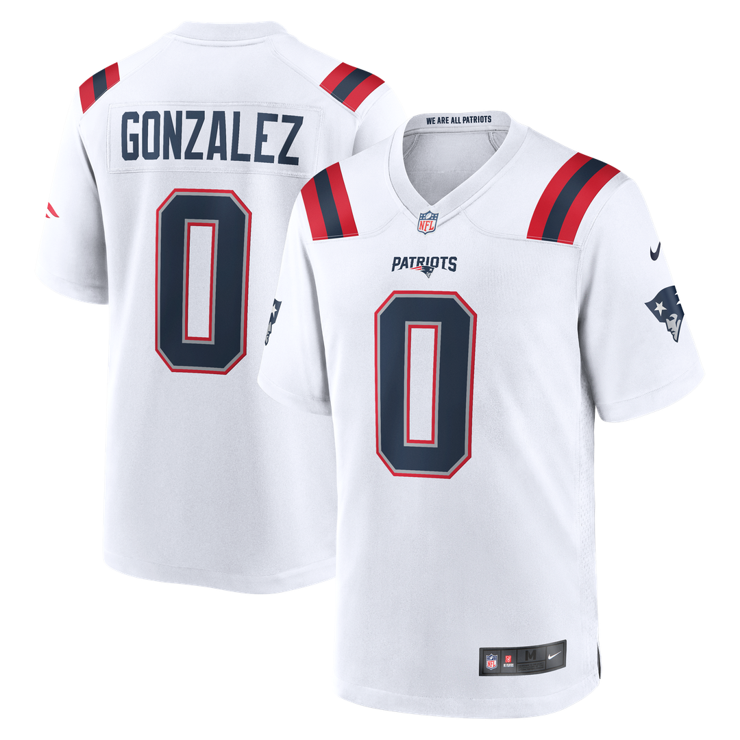 New England Patriots Christian Gonzalez Nike White Game Jersey product image 1, provided for visual reference and product