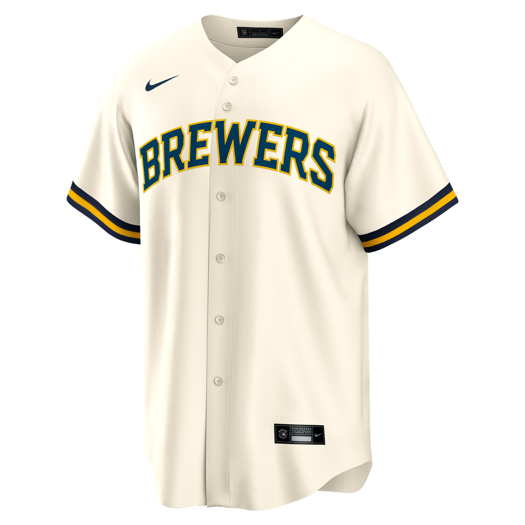 Milwaukee Brewers Bob Uecker Nike Cream Home Retired Player Replica Jersey product image 2, provided for visual reference