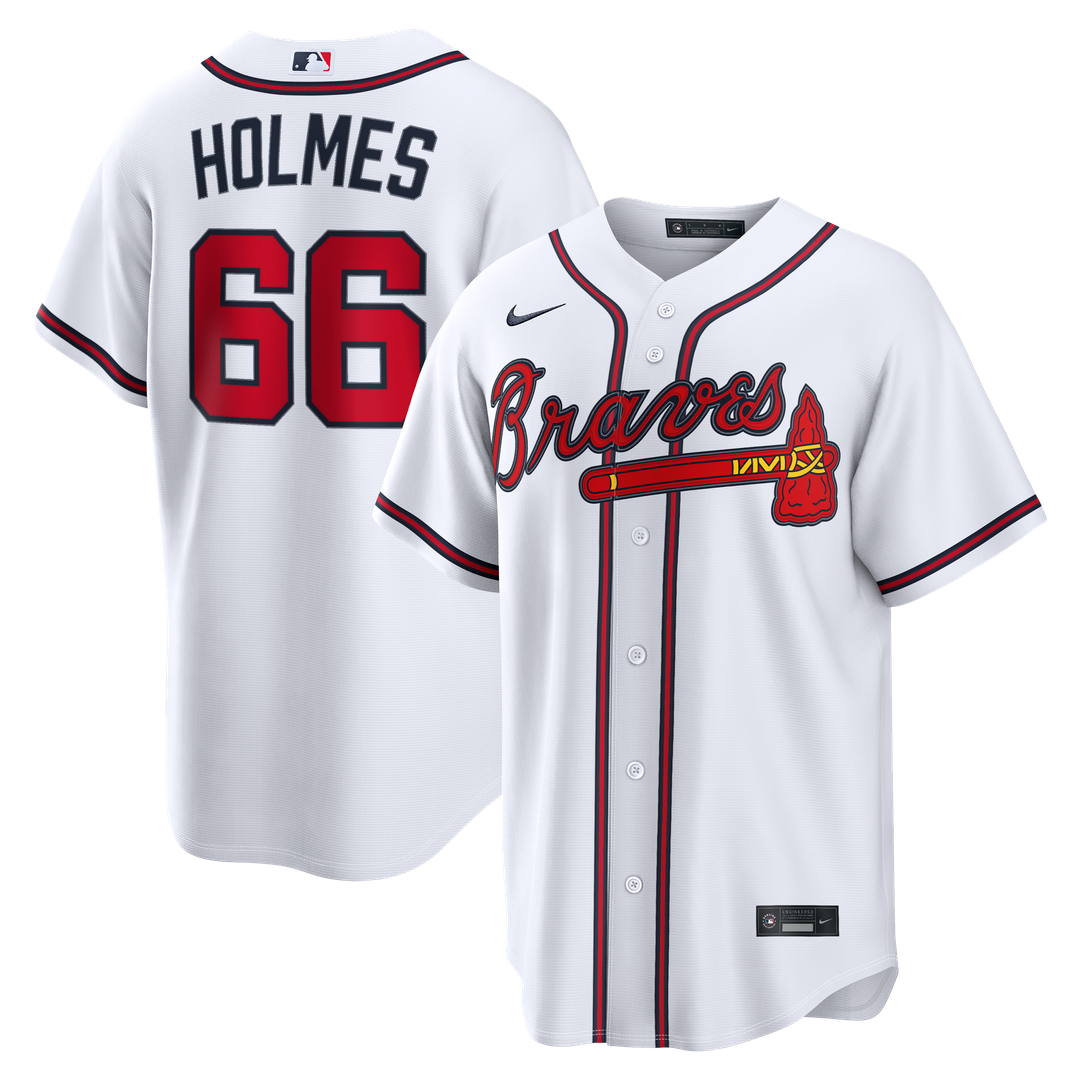 Atlanta Braves Grant Holmes Nike White Home Replica Jersey product image 1, provided for visual reference and product detail