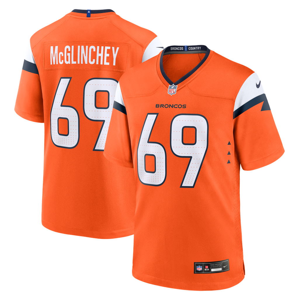Denver Broncos Mike McGlinchey Nike Orange Team Game Jersey product image 1, provided for visual reference and product
