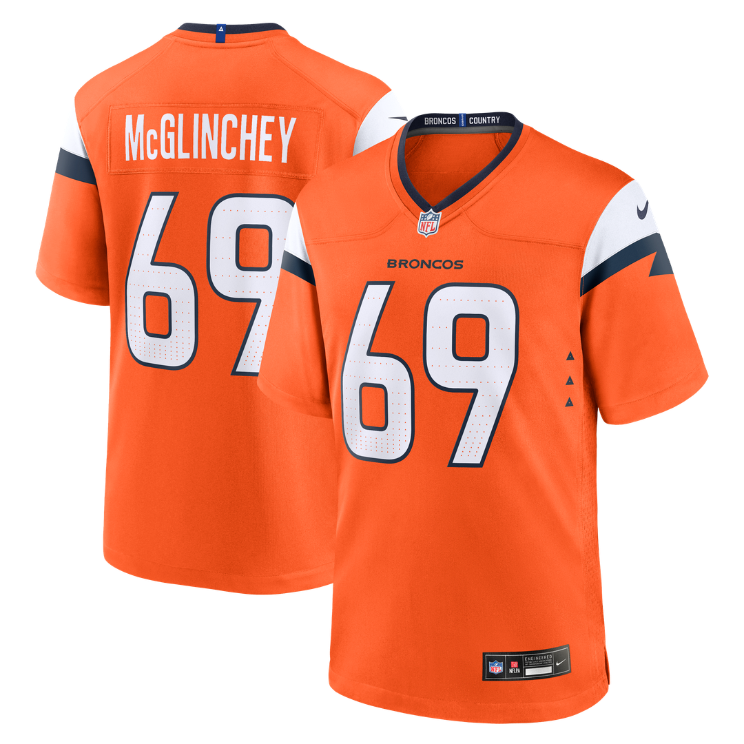 Denver Broncos Mike McGlinchey Nike Orange Team Game Jersey product image 1, provided for visual reference and product
