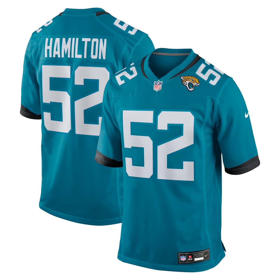 Jacksonville Jaguars DaVon Hamilton Nike Teal Game Jersey product image 1, provided for visual reference and product detail