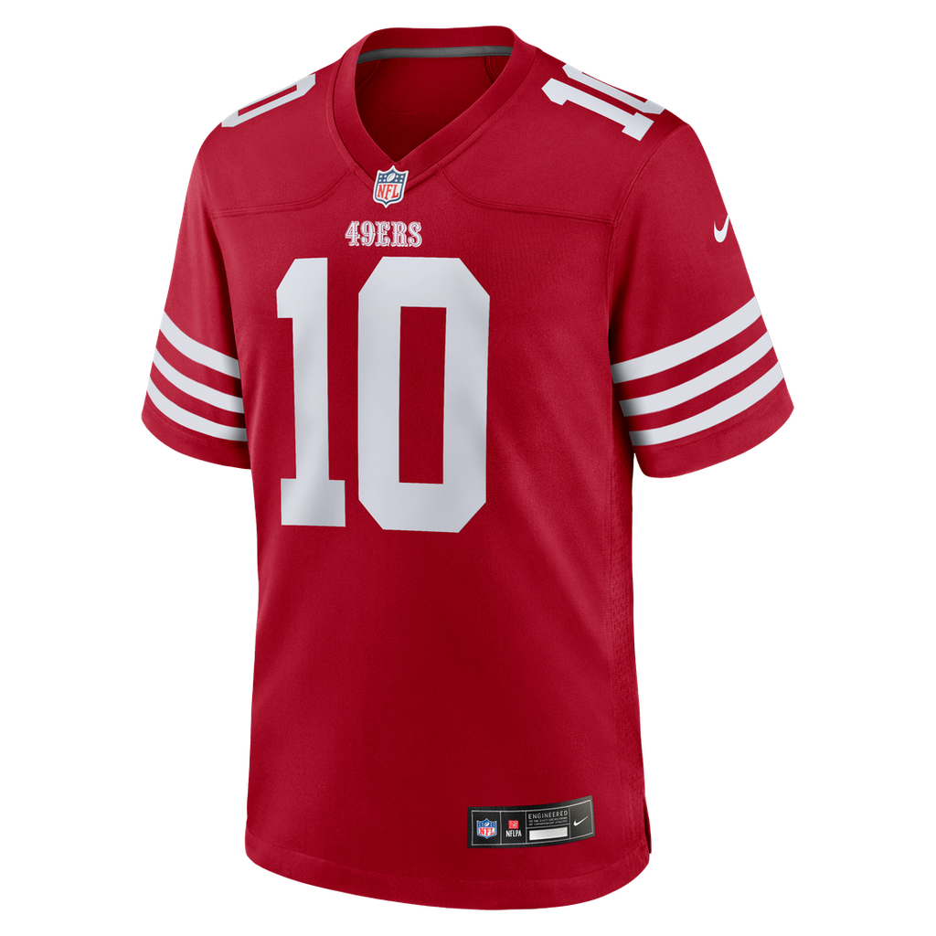 San Francisco 49ers Mac Jones Nike Scarlet Team Game Jersey product image 2, provided for visual reference and product