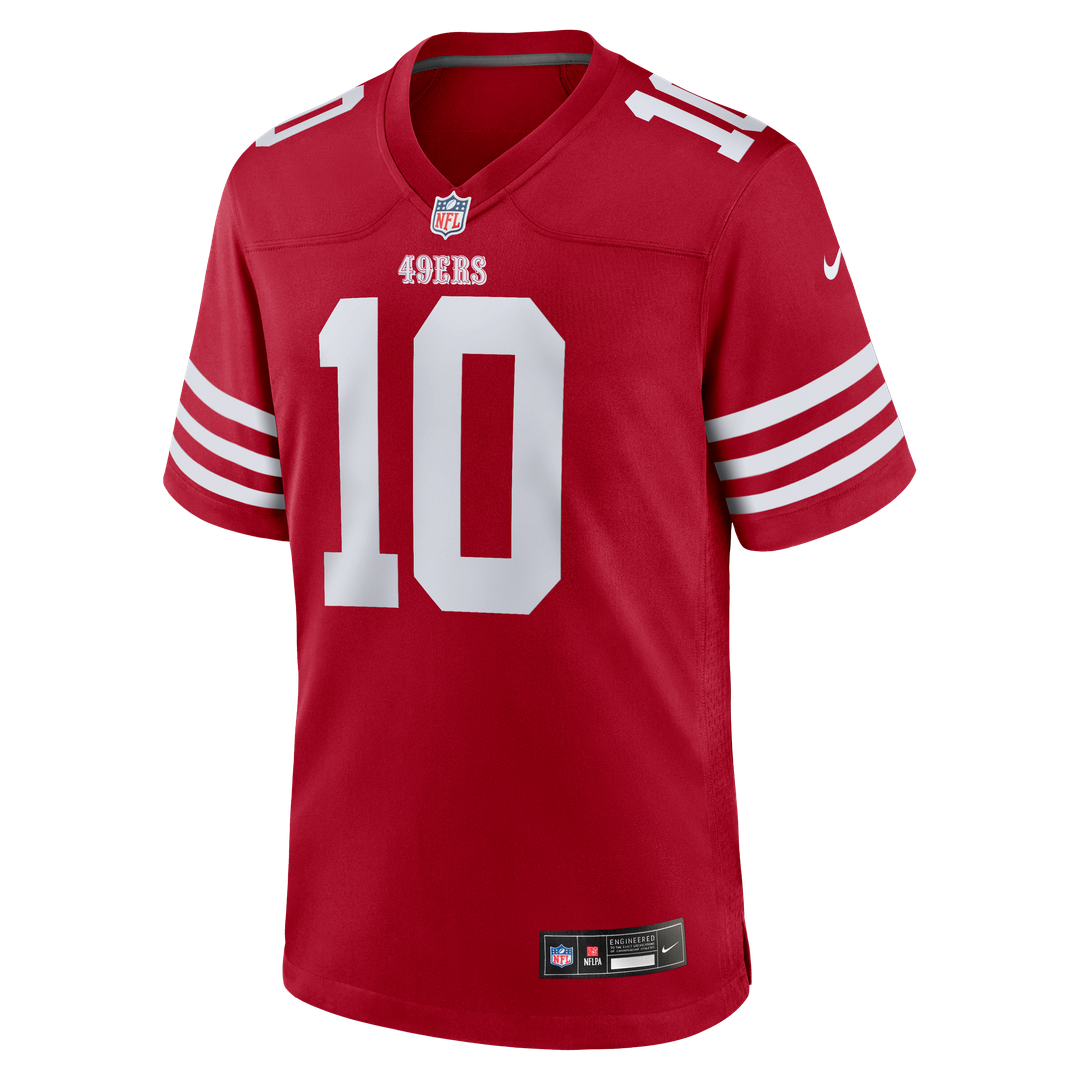 San Francisco 49ers Mac Jones Nike Scarlet Team Game Jersey product image 2, provided for visual reference and product