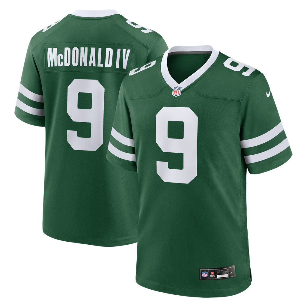 New York Jets Will McDonald IV Nike Legacy Green Team Game Jersey product image 1, provided for visual reference and product