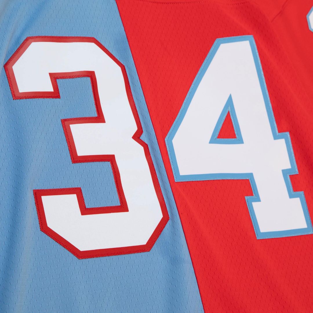 Houston Oilers Earl Campbell Mitchell & Ness Red/Light Blue Gridiron Classics 1980 Split Legacy Replica Jersey product image