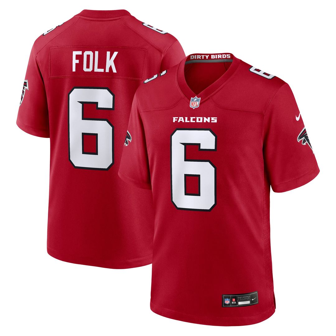 Atlanta Falcons Nick Folk Nike Red Team Game Jersey product image 1, provided for visual reference and product detail review