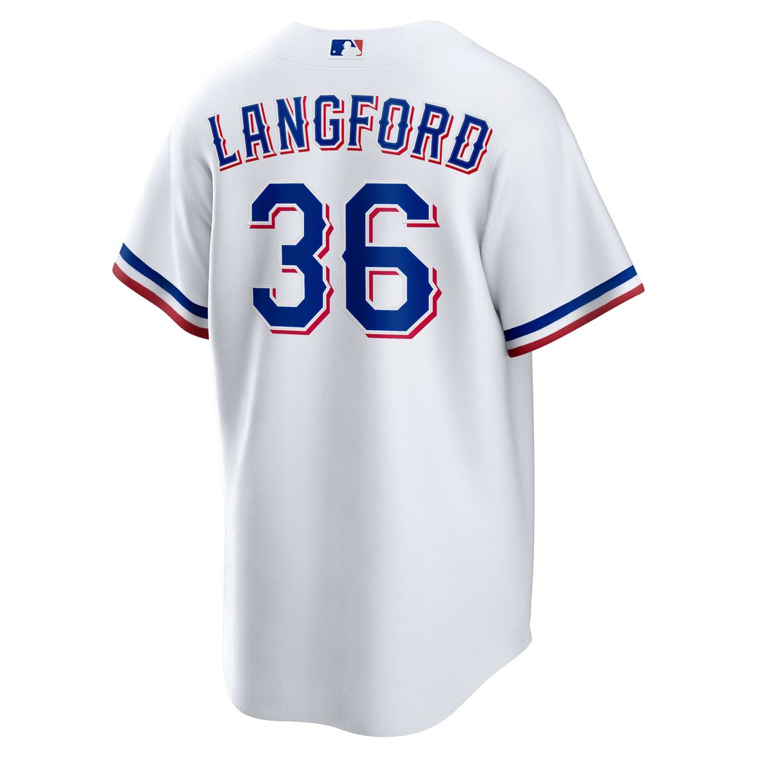 Texas Rangers Wyatt Langford Nike White Home Replica Jersey product image 3, provided for visual reference and product
