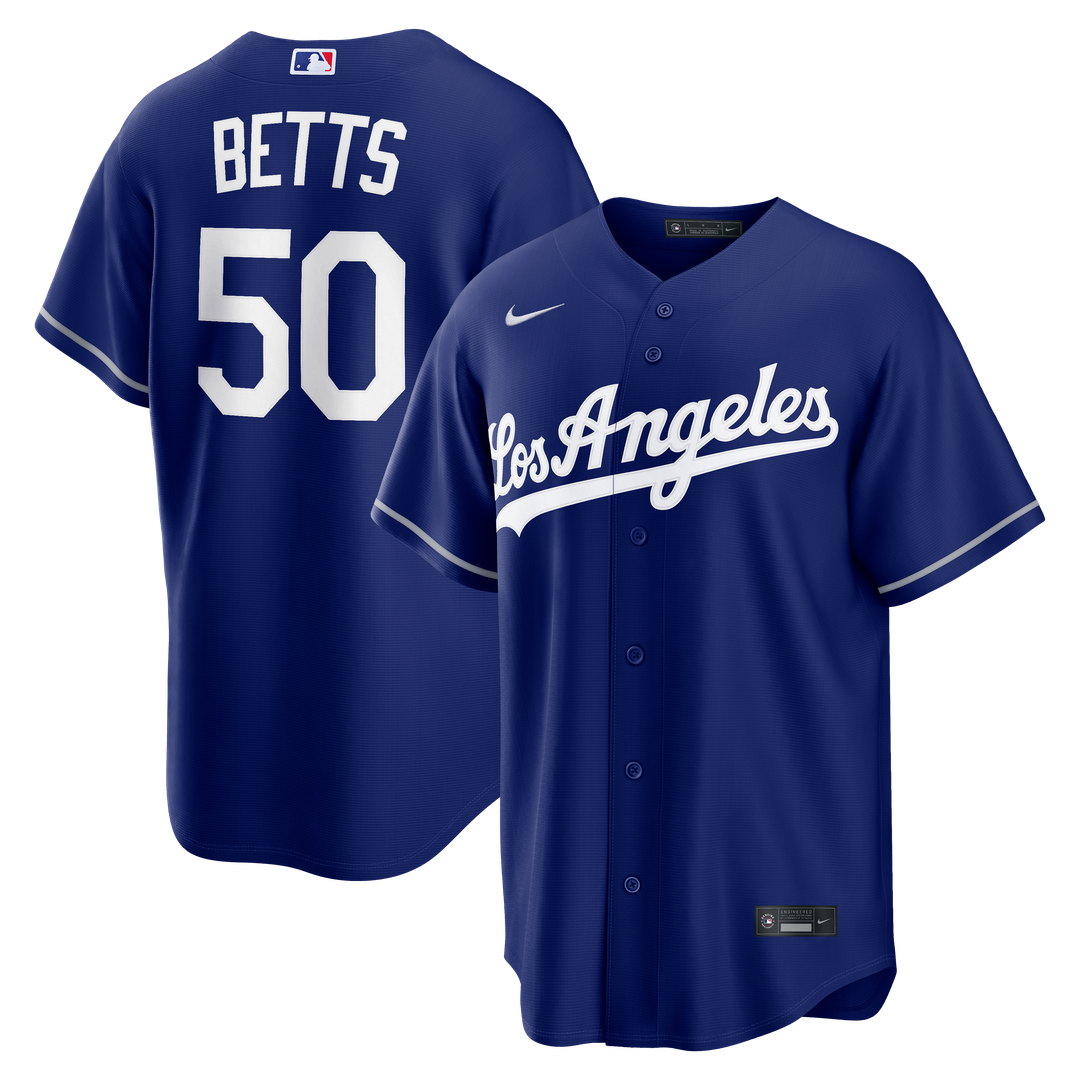Los Angeles Dodgers Mookie Betts Nike Royal Alternate Replica Jersey product image 1, provided for visual reference and