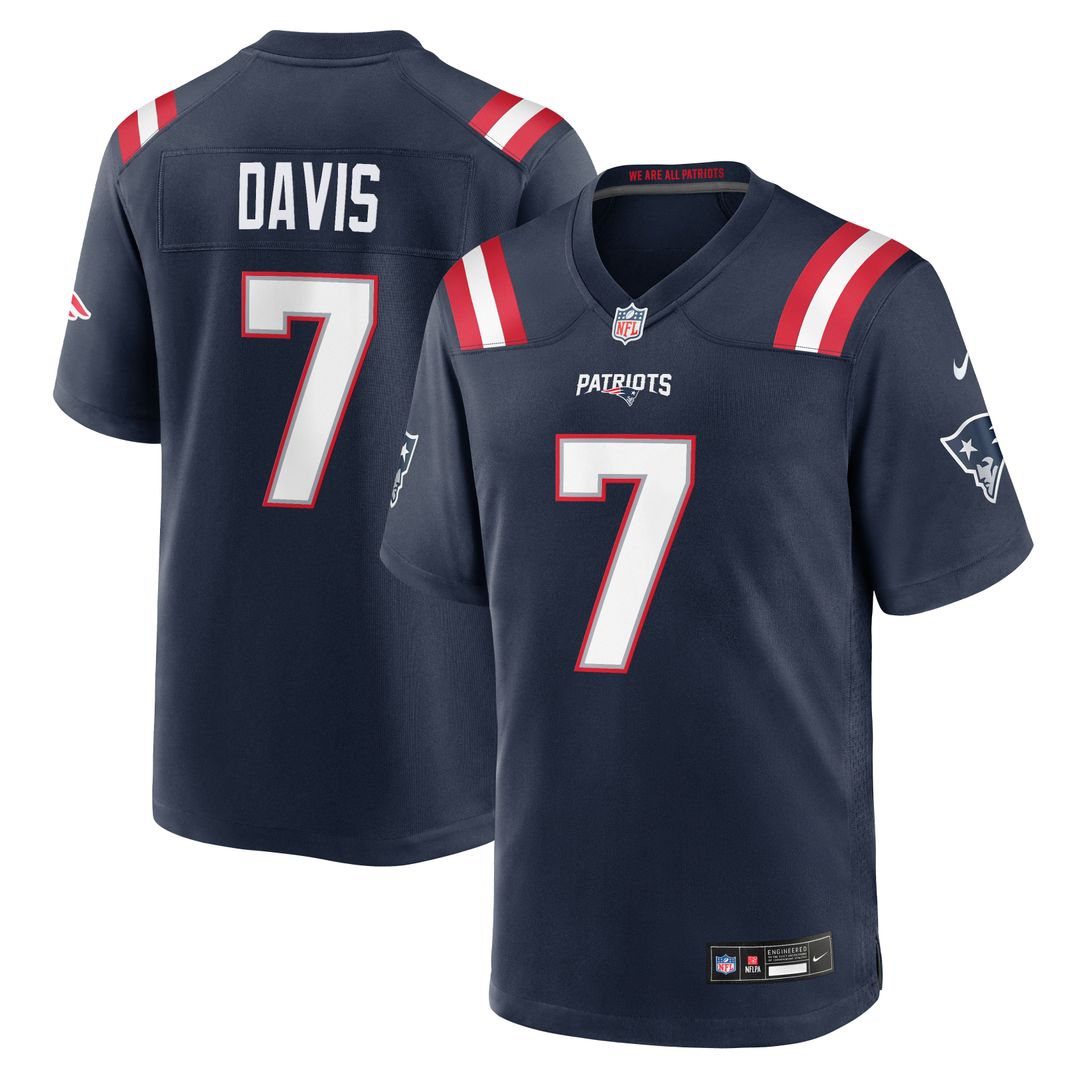 New England Patriots Carlton Davis Nike Navy Team Game Jersey product image 1, provided for visual reference and product