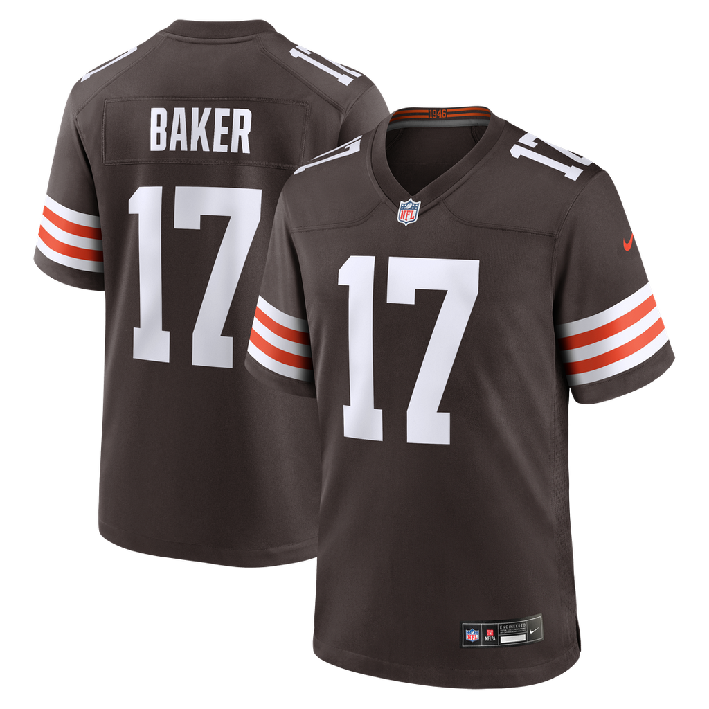 Cleveland Browns Jerome Baker Nike Brown Team Game Jersey product image 1, provided for visual reference and product detail