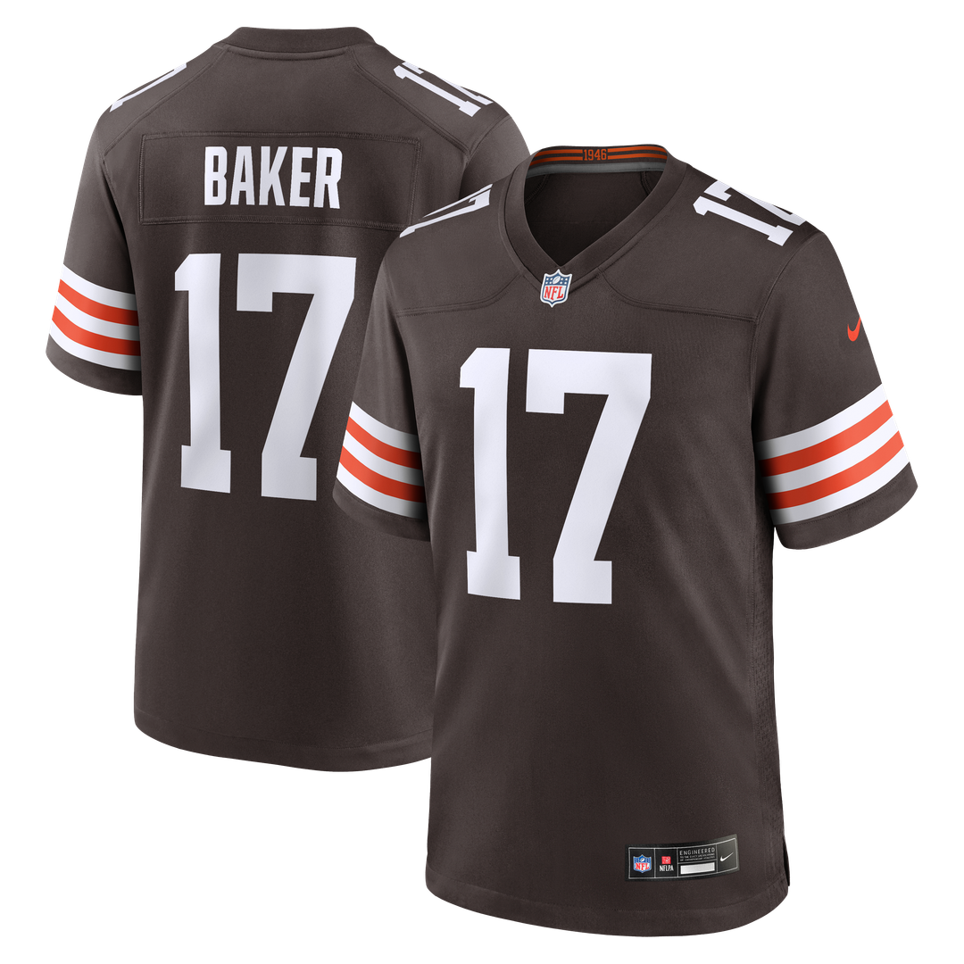 Cleveland Browns Jerome Baker Nike Brown Team Game Jersey product image 1, provided for visual reference and product detail
