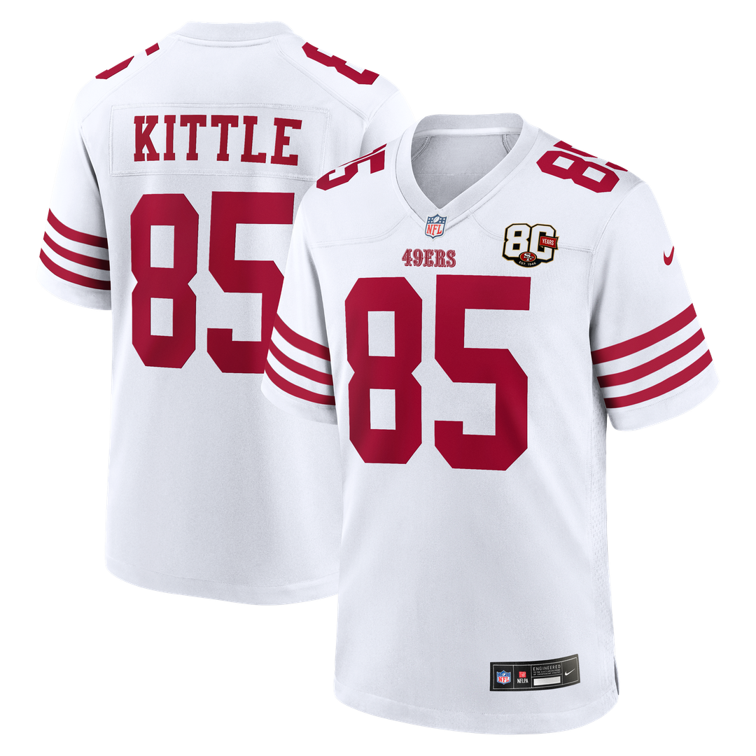 San Francisco 49ers George Kittle Nike White 80th Anniversary Game Jersey product image 1, provided for visual reference and