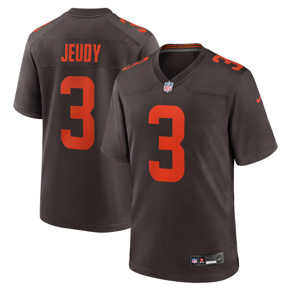 Cleveland Browns Jerry Jeudy Nike Brown Alpha Dawg Game Jersey product image 1, provided for visual reference and product
