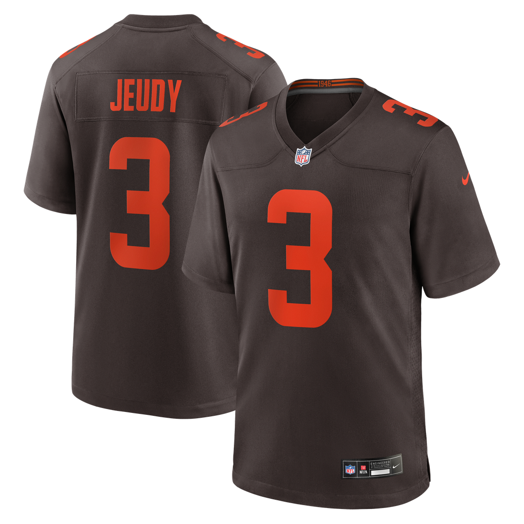 Cleveland Browns Jerry Jeudy Nike Brown Alpha Dawg Game Jersey product image 1, provided for visual reference and product