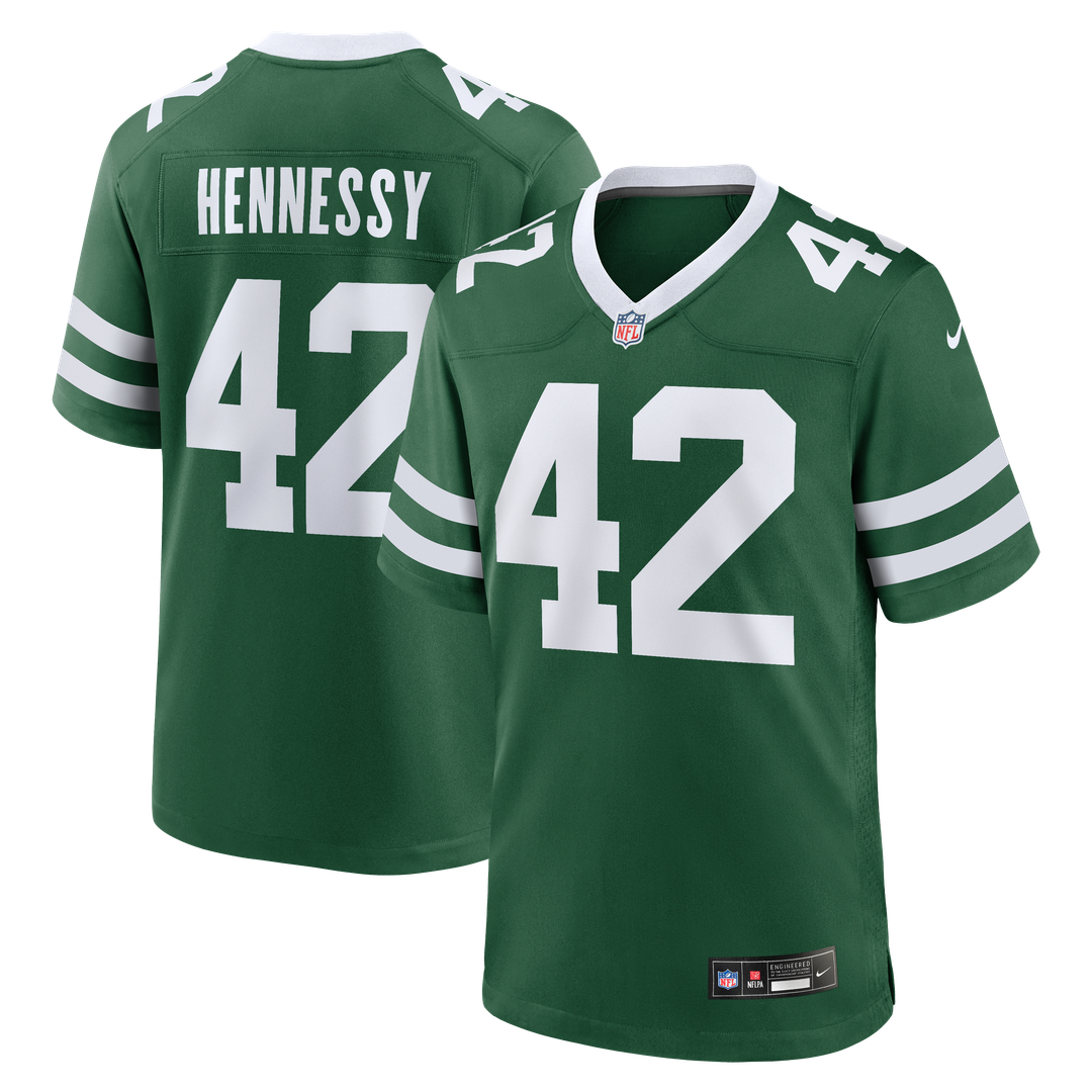 New York Jets Thomas Hennessy Nike Legacy Green Team Game Jersey product image 1, provided for visual reference and product