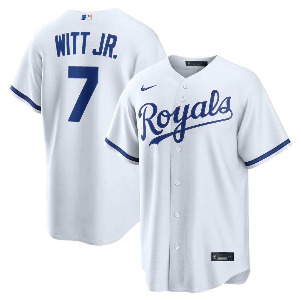 Kansas City Royals Bobby Witt Jr. Nike White Home Replica Jersey product image 1, provided for visual reference and product