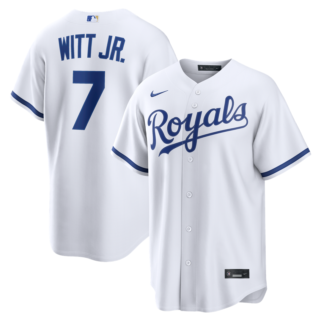 Kansas City Royals Bobby Witt Jr. Nike White Home Replica Jersey product image 1, provided for visual reference and product