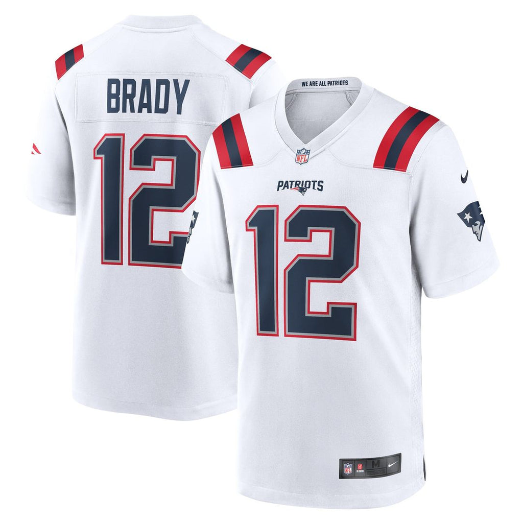 New England Patriots Tom Brady Nike White Retired Game Jersey product image 1, provided for visual reference and product