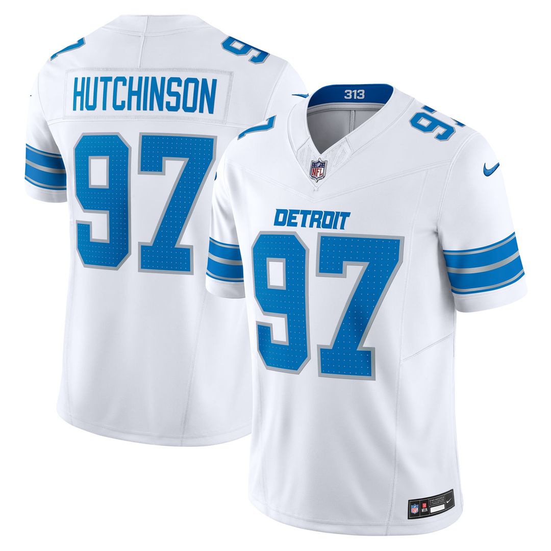 Detroit Lions Aidan Hutchinson Nike White Vapor F.U.S.E. Limited Jersey product image 1, provided for visual reference and