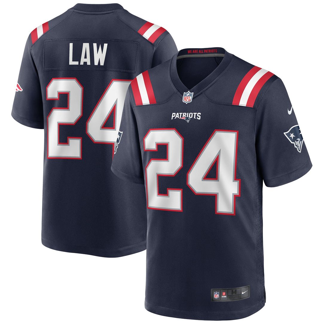 New England Patriots Ty Law Nike Navy Game Retired Player Jersey product image 1, provided for visual reference and product
