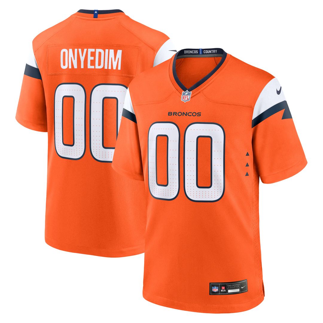 Denver Broncos Tyler Onyedim Nike Orange Game Jersey product image 1, provided for visual reference and product detail review