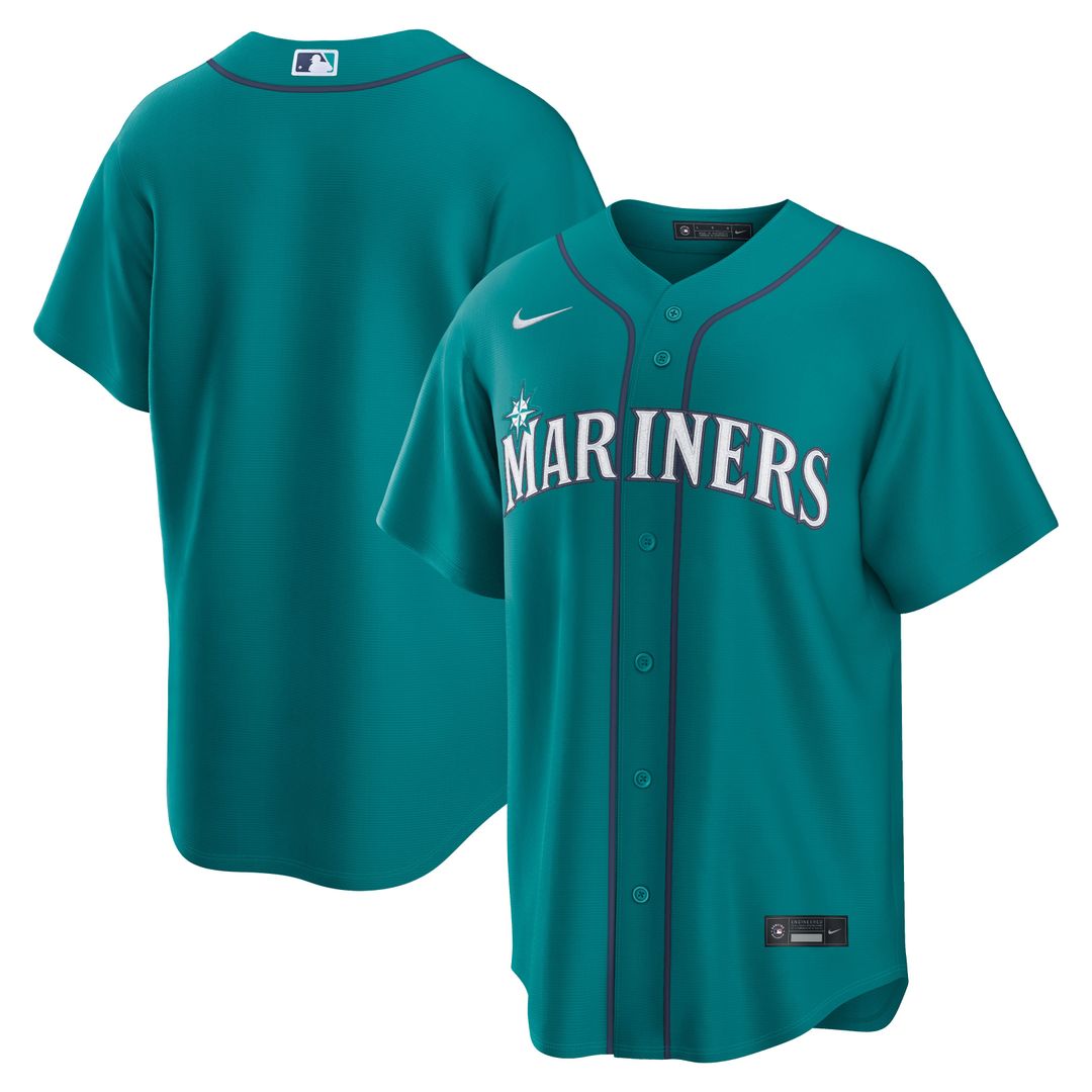 Seattle Mariners Nike Teal Alternate Replica Jersey product image 1, provided for visual reference and product detail review