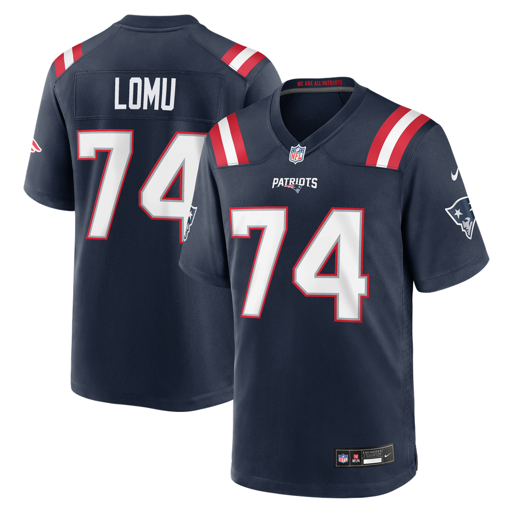 New England Patriots Caleb Lomu Nike Navy Team Game Jersey product image 1, provided for visual reference and product detail