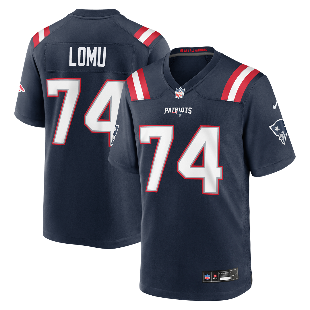 New England Patriots Caleb Lomu Nike Navy Team Game Jersey product image 1, provided for visual reference and product detail