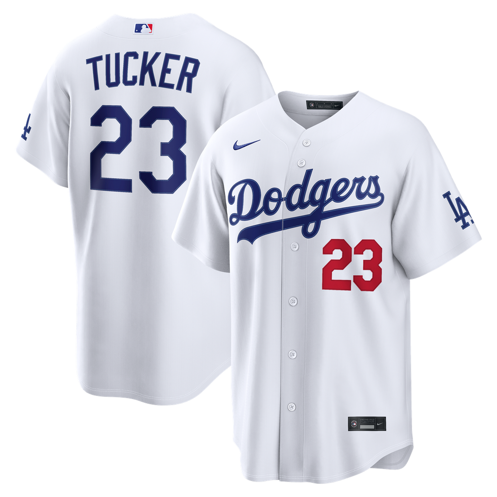 Los Angeles Dodgers Kyle Tucker Nike White Home Stadium Jersey product image 1, provided for visual reference and product