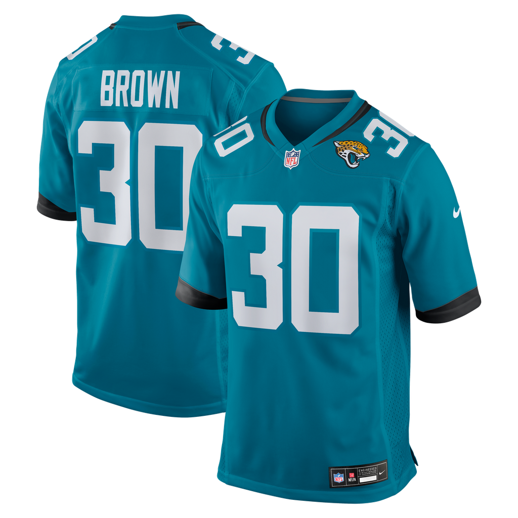 Jacksonville Jaguars Montaric Brown Nike Teal Game Player Jersey product image 1, provided for visual reference and product
