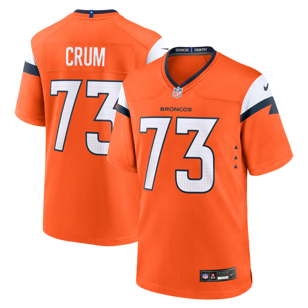 Denver Broncos Frank Crum Nike Orange Team Game Jersey product image 1, provided for visual reference and product detail
