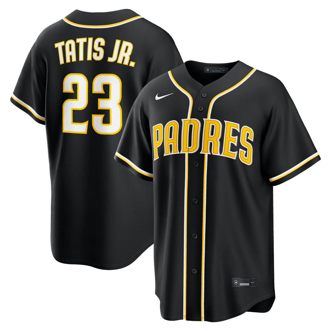 San Diego Padres Fernando Tatis Jr. Nike Fashion Replica Black Out Jersey product image 1, provided for visual reference and