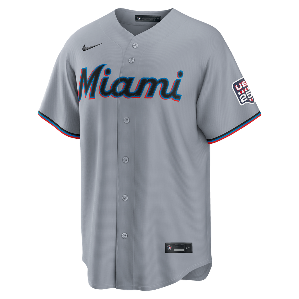 Fourth of July Miami Marlins Kyle Stowers Nike Gray USA 250 Stadium Jersey product image 2, provided for visual reference
