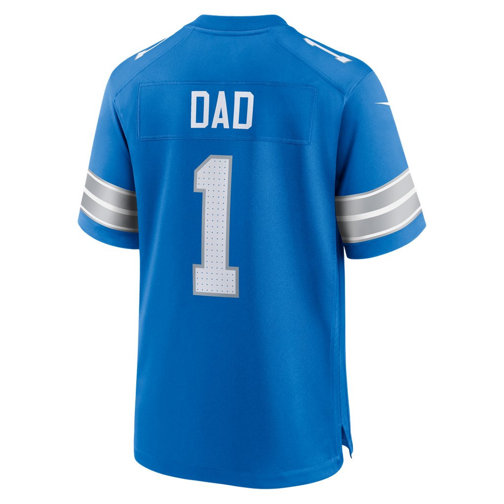 Detroit Lions Number 1 Dad Nike Blue Game Jersey product image 3, provided for visual reference and product detail review